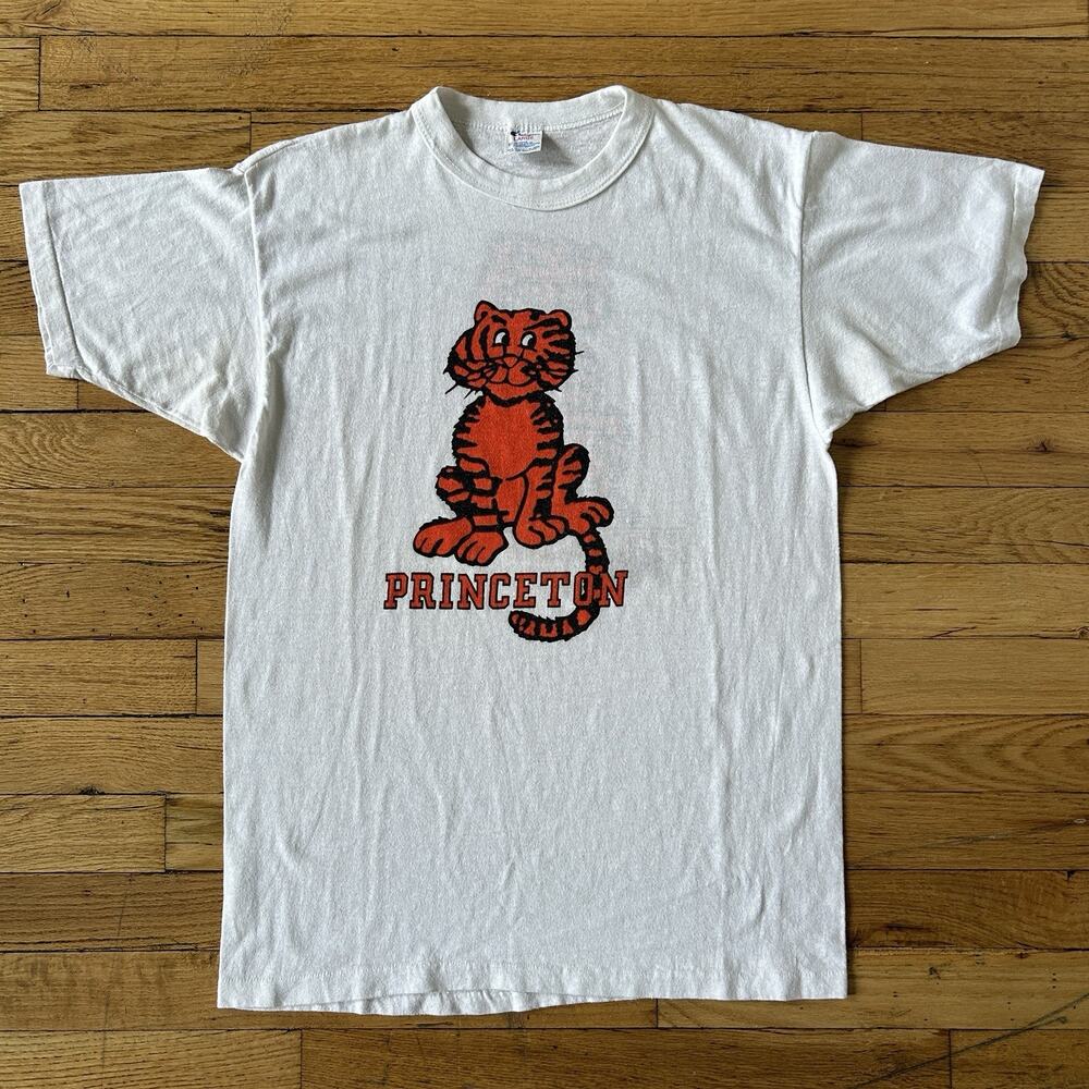 Vintage Champion Princeton Tiger T Shirt USA Front Back Flocked Graphic Large